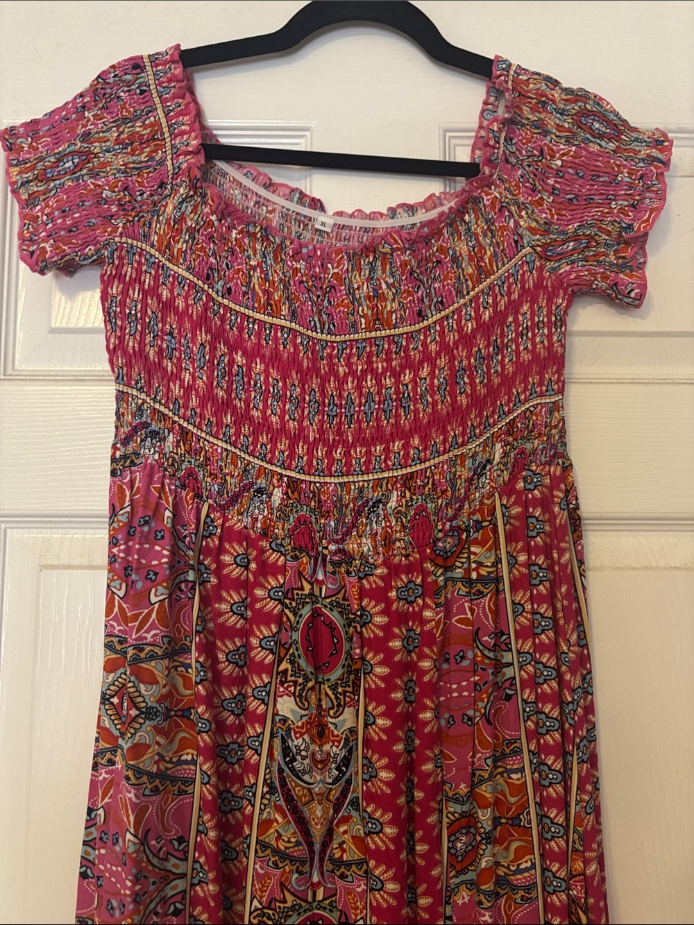 Boho Smocked Midi Dress in Pink - Picture 3 of 3